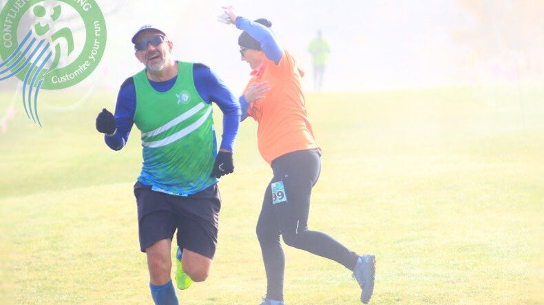 Jess and Mike share a playful moment near the overlapping finish and 1.5-mile crossing at STXC Race 3 in Marathon, NY
