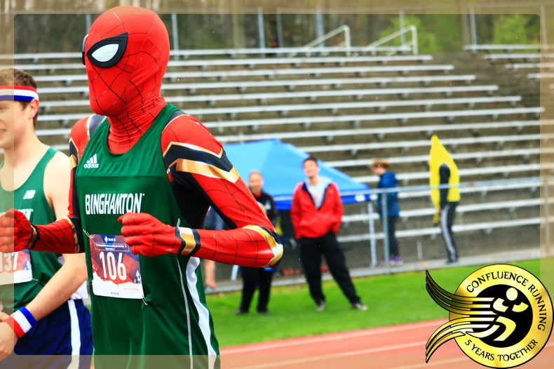 Spiderman wins 800m Dash at Binghamton University Track Meet