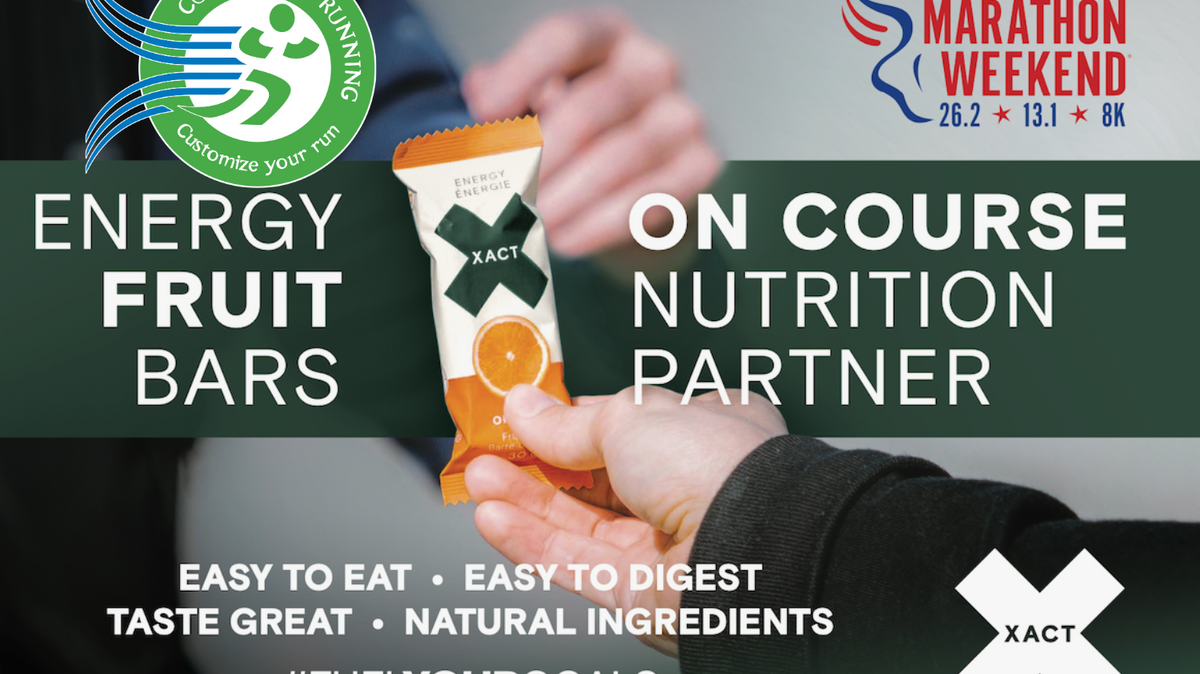 XACT Fruit Bars Official Energy of the Philidelphia Marathon Weekend 26 miles 12 miles 8k Road Running Race Available at your local Confluence Running Binghamton Middletown Watertown