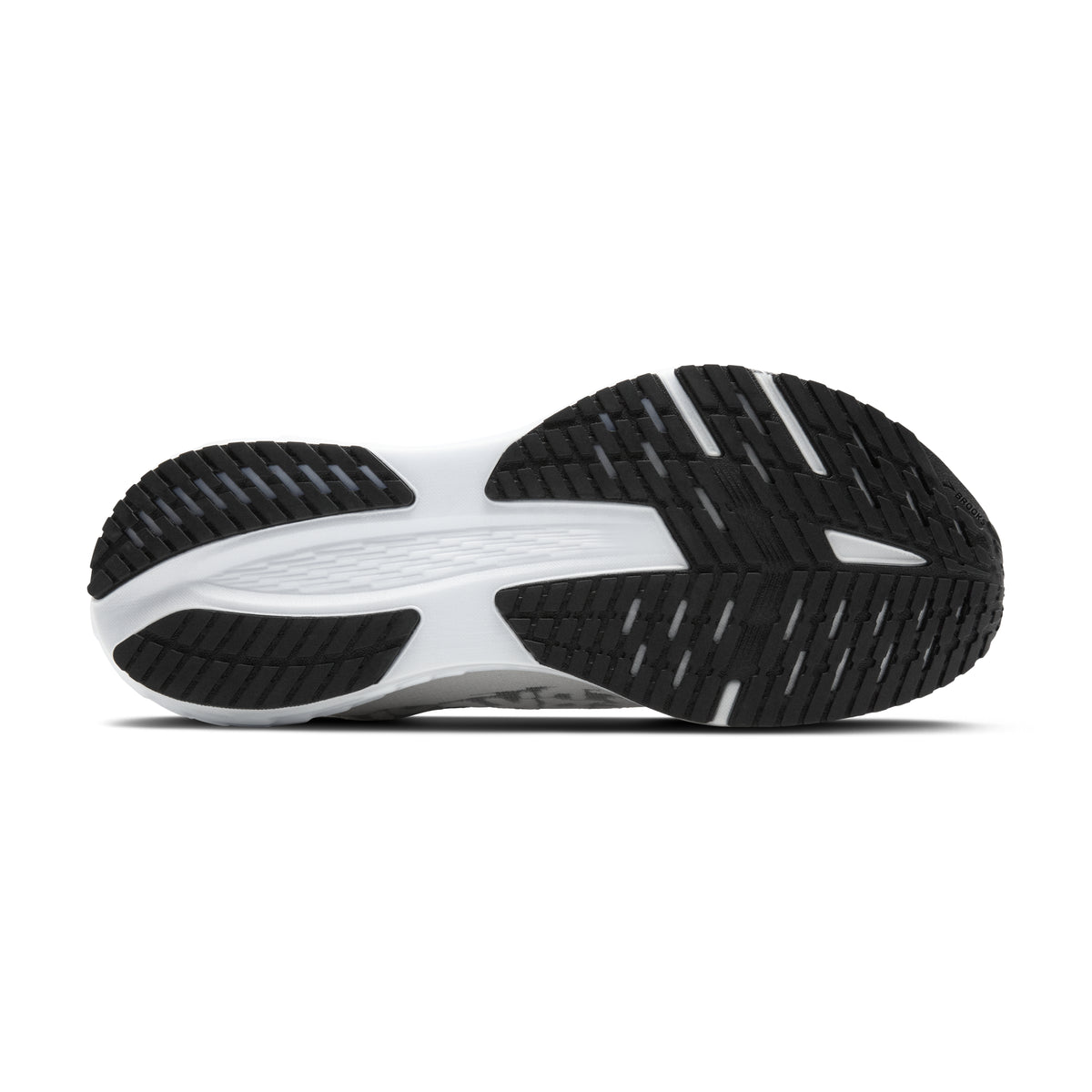 Men's Brooks Launch 11. Black/White upper. Black/White midsole. Bottom view.