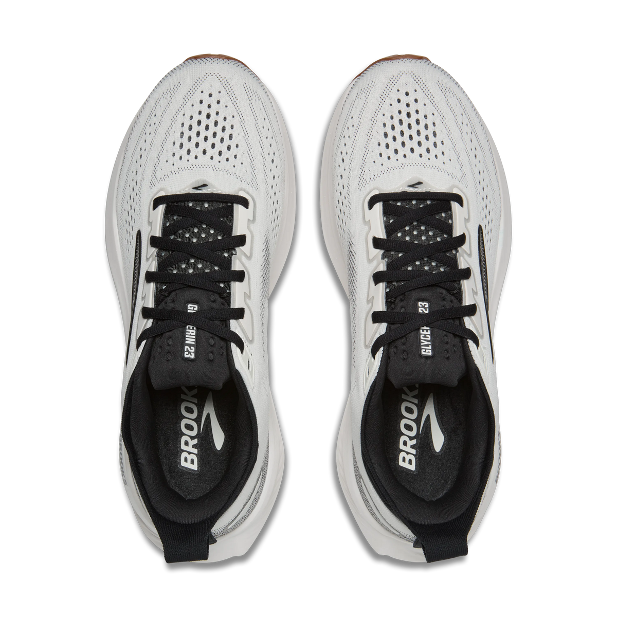 Brooks Glycerin 23 men's running shoe in White/Black/Gum, top view (image 4).