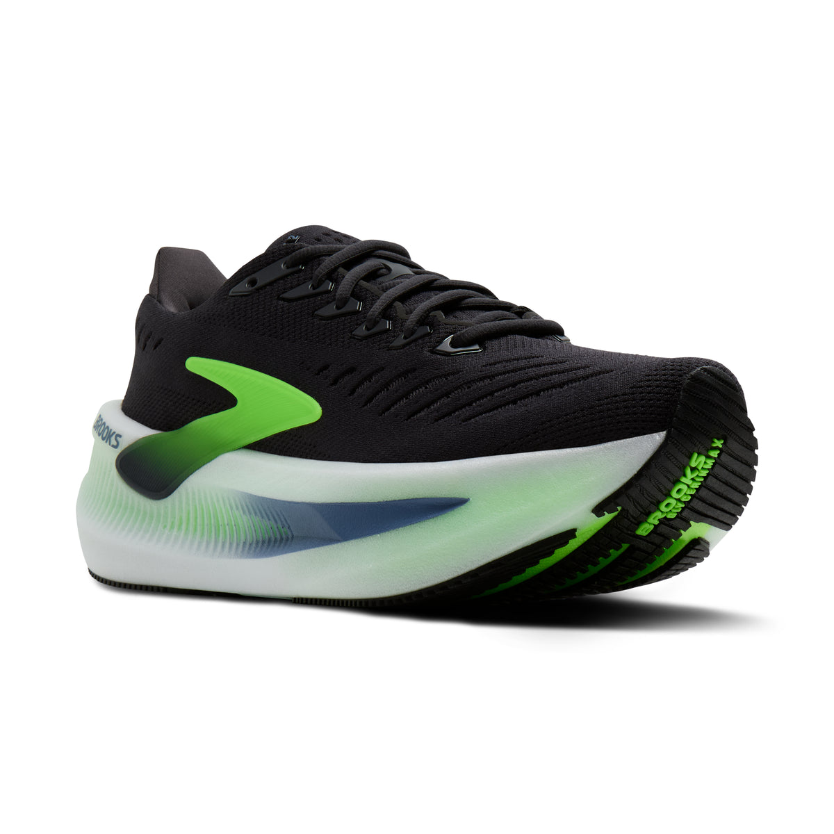 Men's Brooks Glycerin Max 2. Black upper. White midsole. Lateral view.