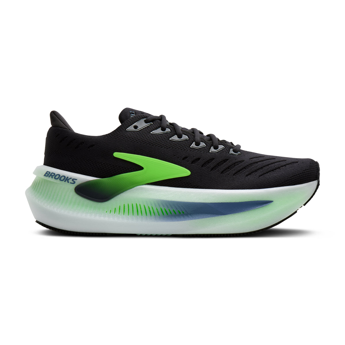 Men's Brooks Glycerin Max 2. Black upper. White midsole. Lateral view.