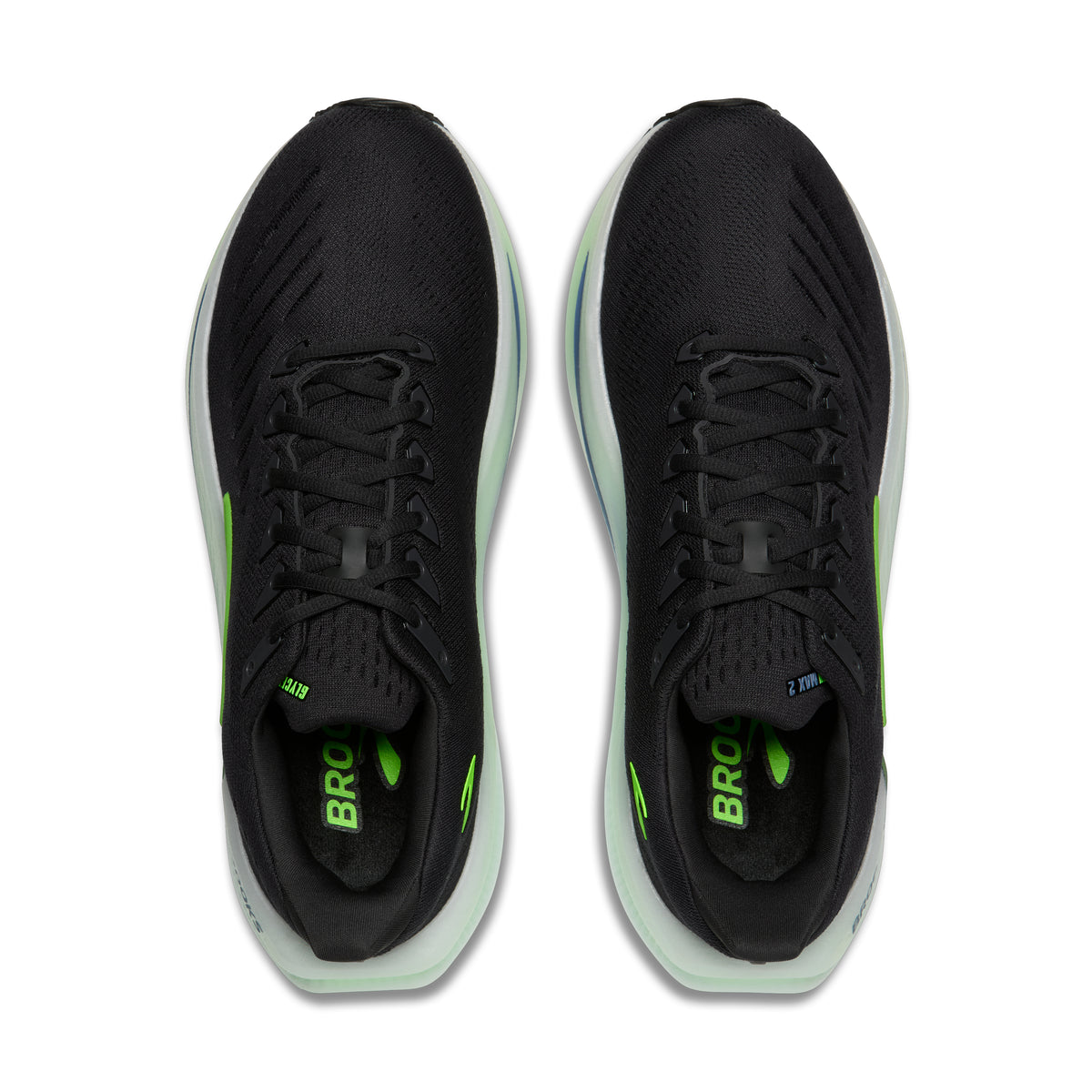 Men's Brooks Glycerin Max 2. Black upper. White midsole. Top view.