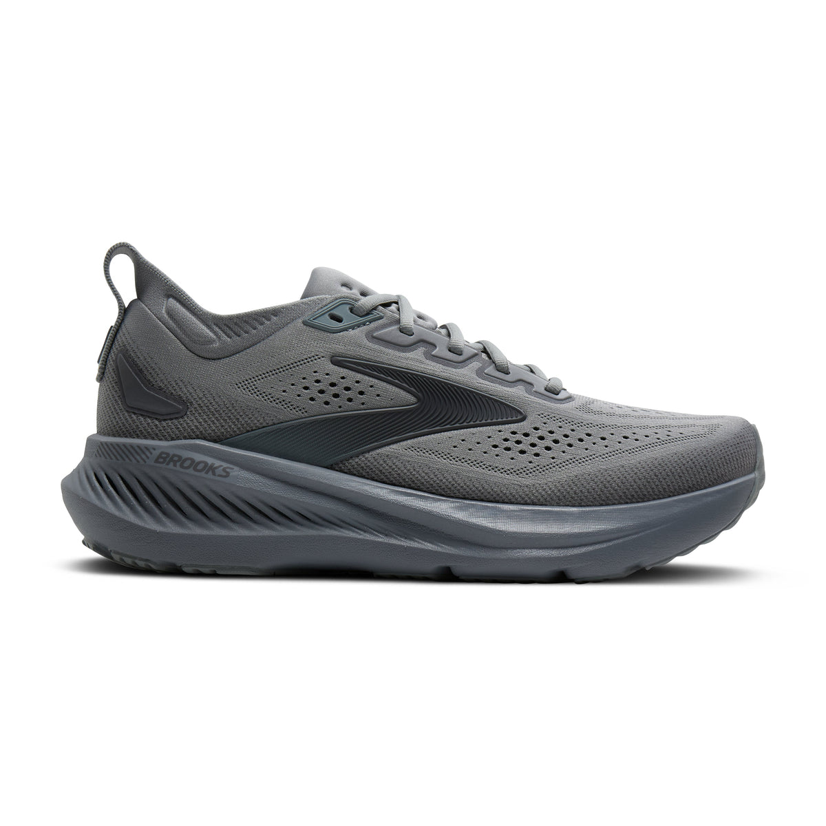 Brooks Glycerin GTS 23 men's stability running shoe in Grey/Blackened Pearl/Black, lateral view (image 2).