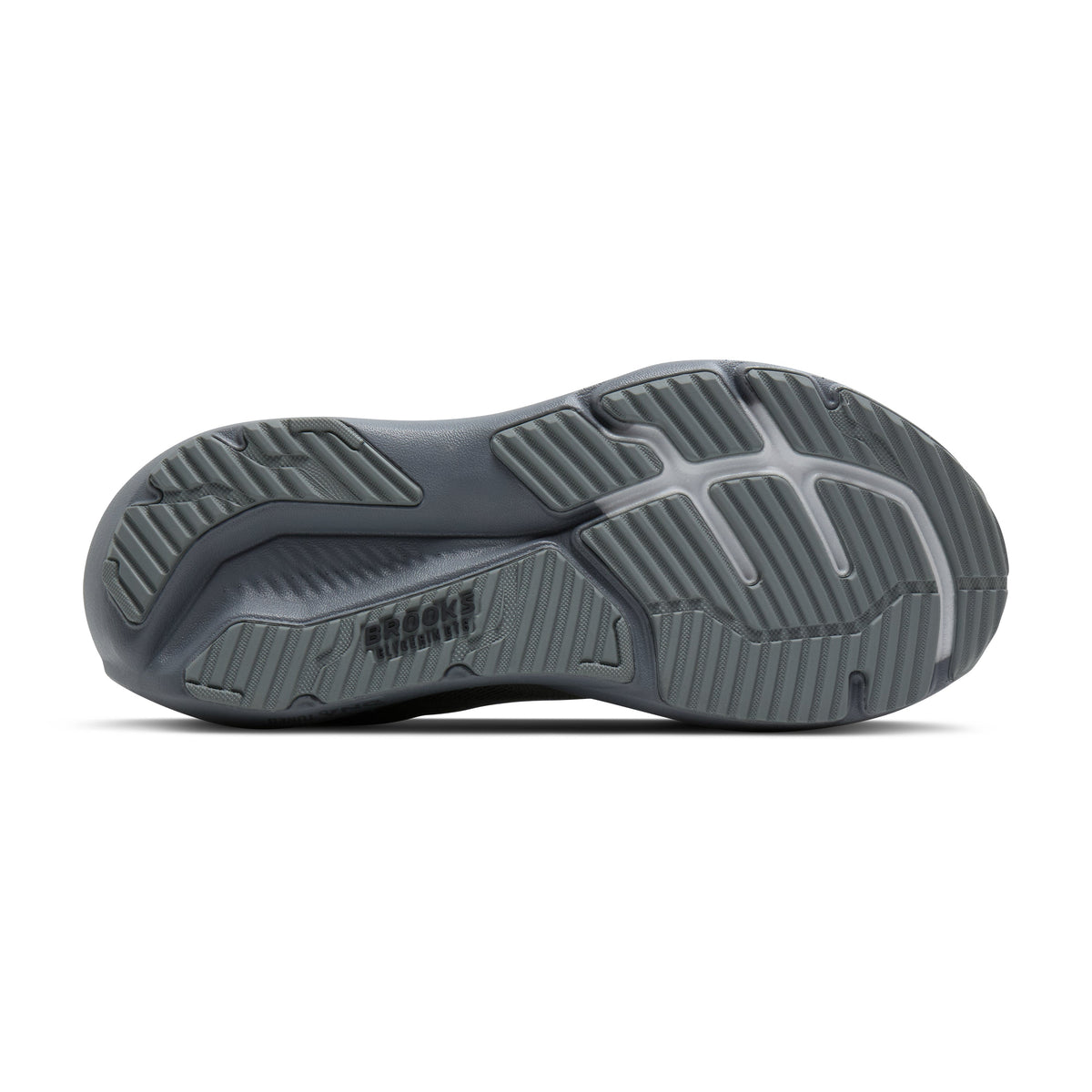 Brooks Glycerin GTS 23 men's stability running shoe in Grey/Blackened Pearl/Black, bottom view (image 5).