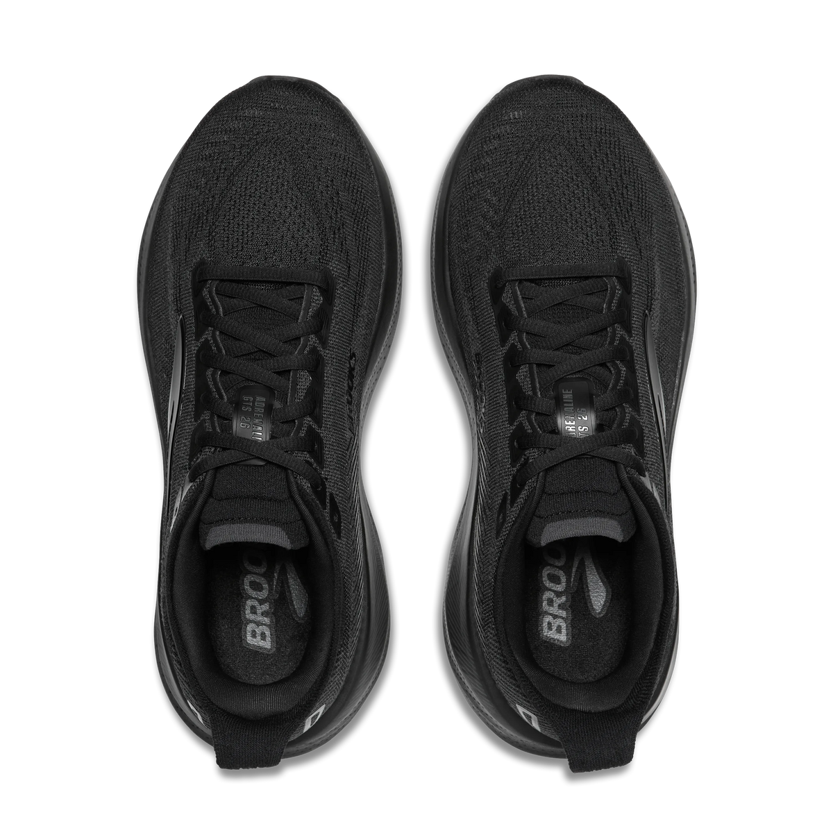 Men's Brooks Adrenaline GTS 26. Black upper. Black midsole. Top view.
