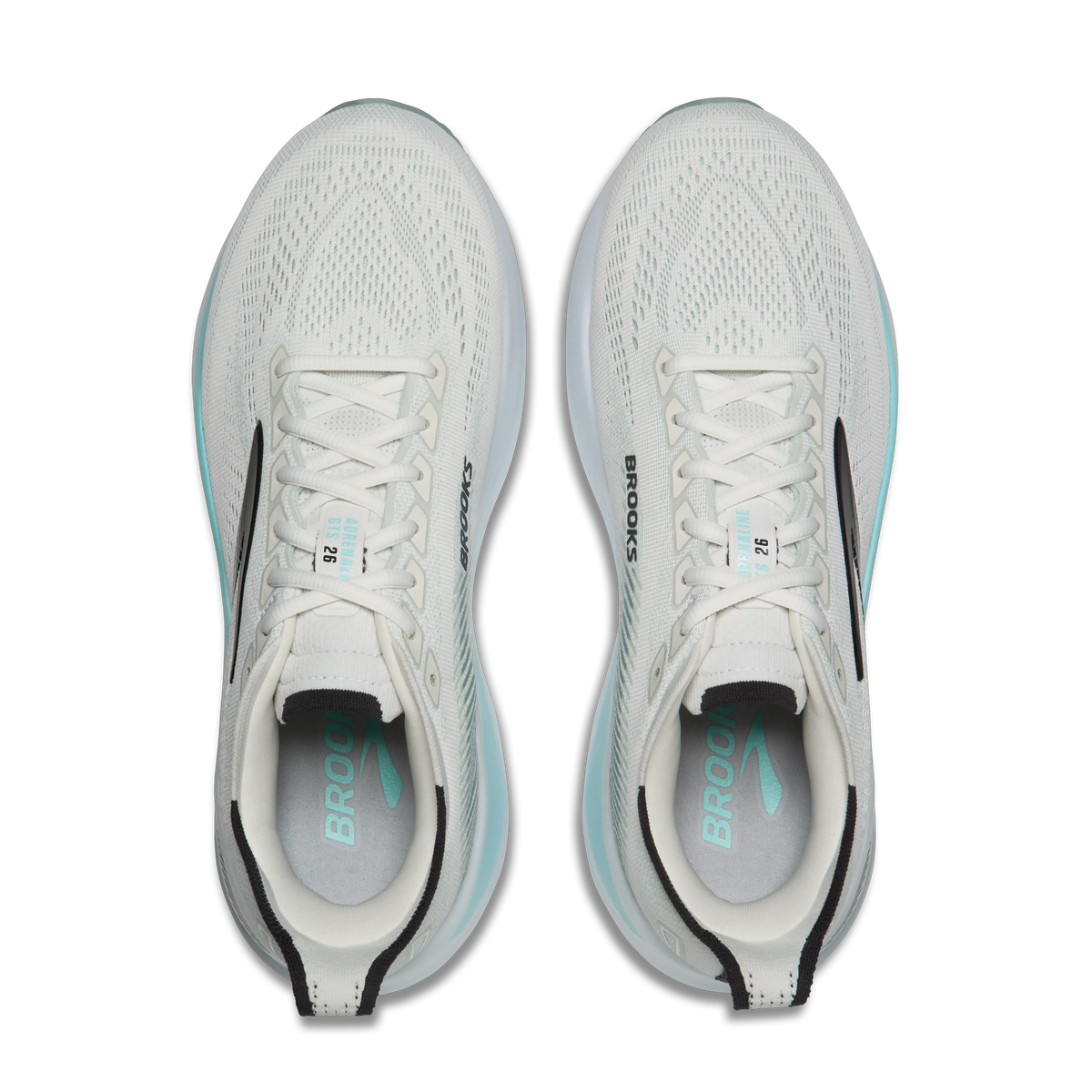 Men's Brooks Adrenaline GTS 26. White upper. White midsole. Top view.