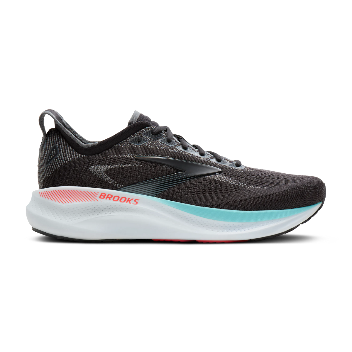 Men's Brooks Adrenaline GTS 26. Black upper. White midsole. Lateral view.