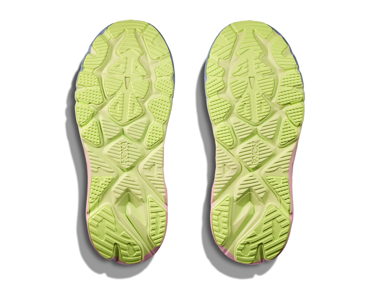 Women's HOKA Arahi 8 in Alabaster/Tangerine Glow, outsole view.