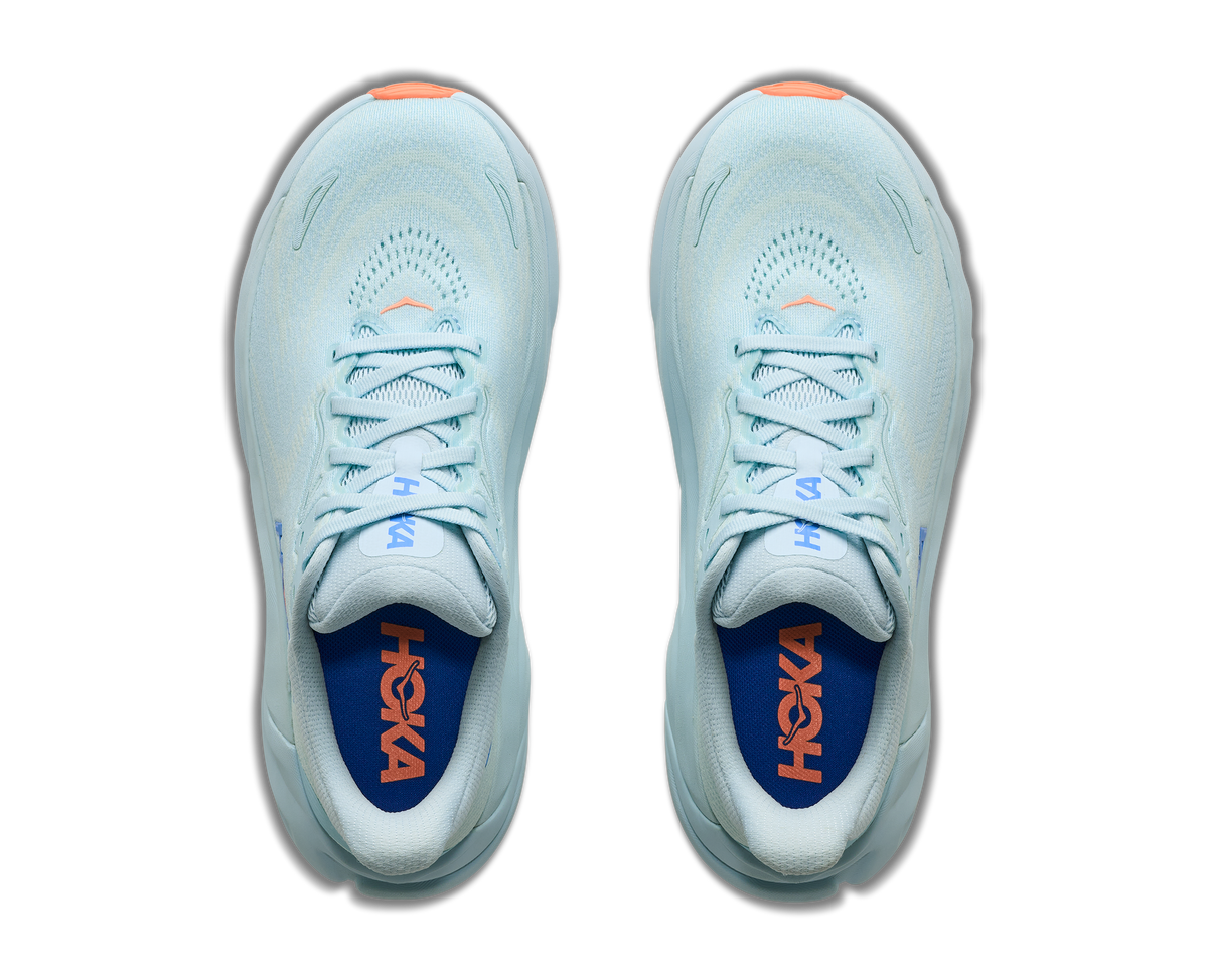 Women's Hoka Arahi 8. Light Blue upper. Light Blue midsole. Top view.