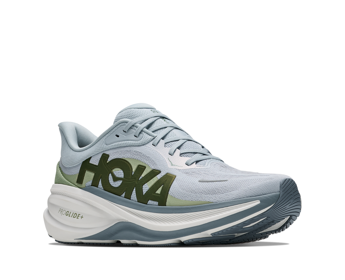 Men's HOKA Clifton Pro in Mineral Blue/Sprouted Green, lateral view.