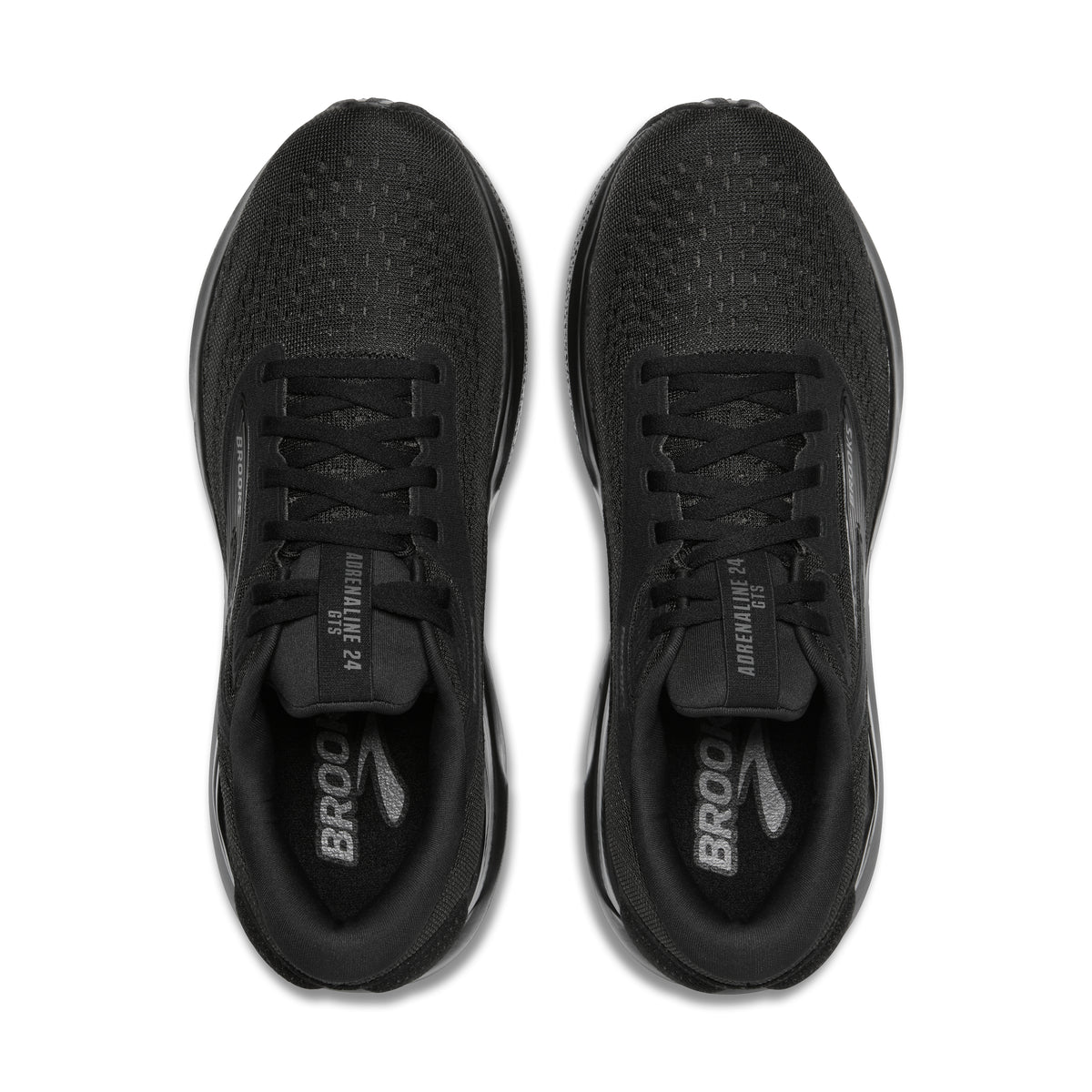Women's Brooks Adrenaline GTS 24. Black upper. Black midsole. Top view.