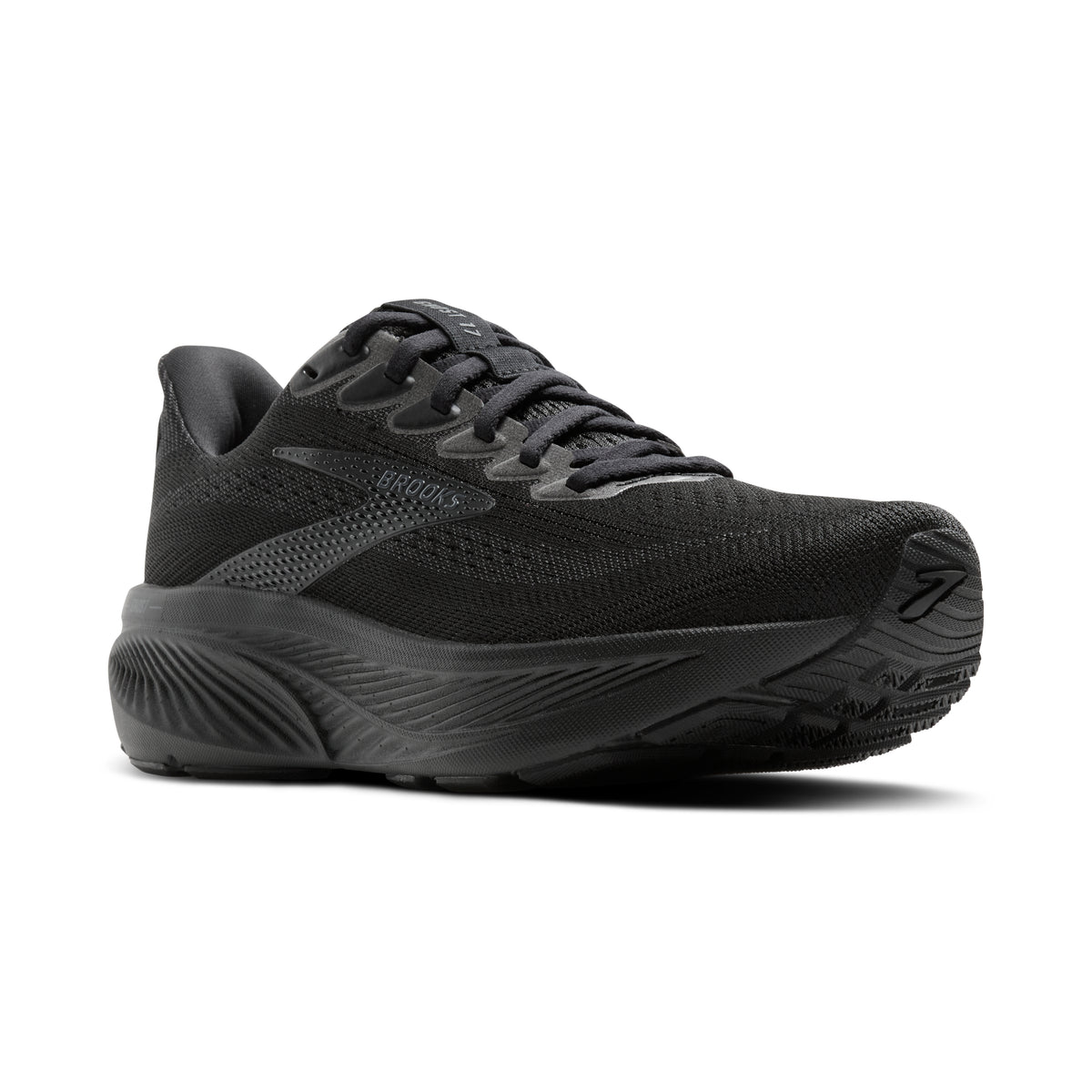 Women's Brooks Ghost 17. Black upper. Black midsole. Lateral view.