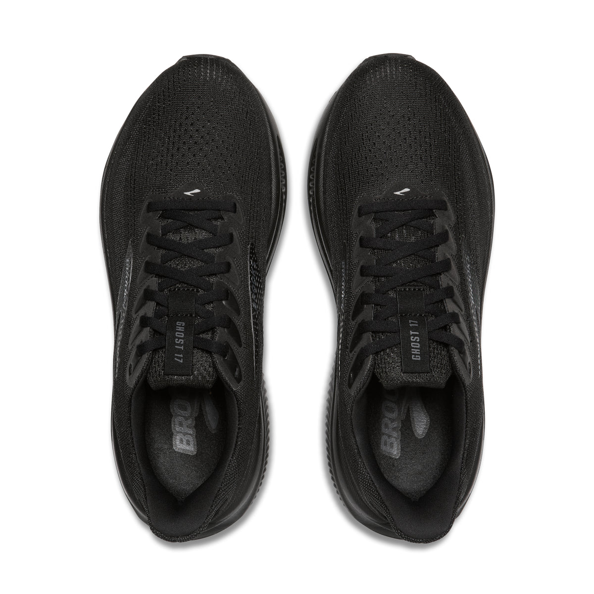 Women's Brooks Ghost 17. Black upper. Black midsole. Top view.