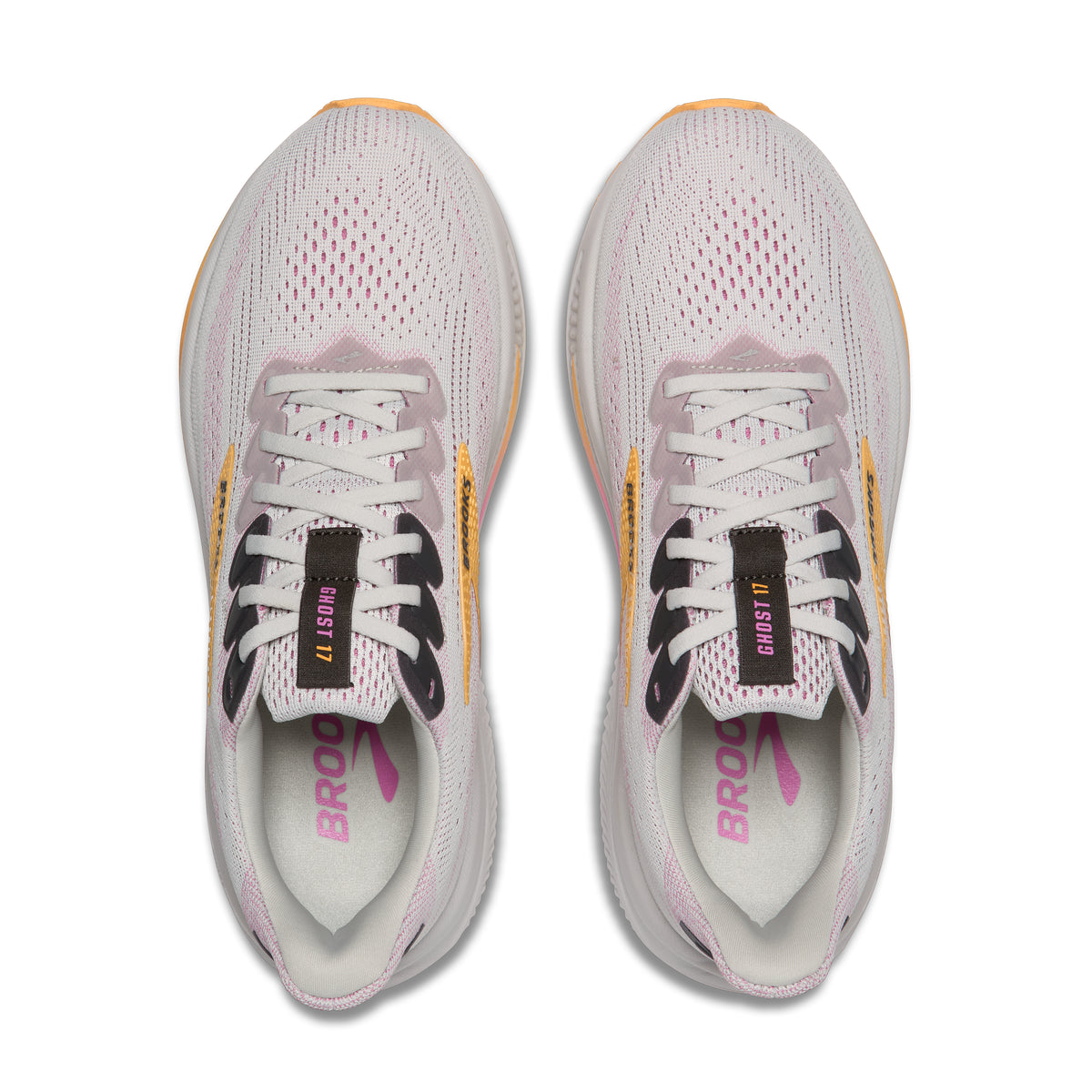 Women's Brooks Ghost 17. Grey upper. Grey midsole. Top view.