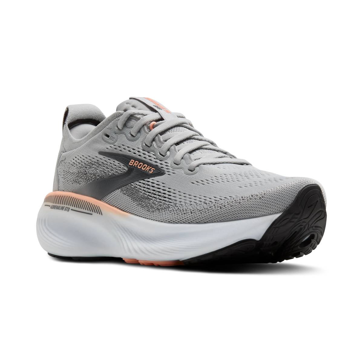 Women's Brooks Adrenaline GTS 24. Grey upper. White midsole. Lateral view.
