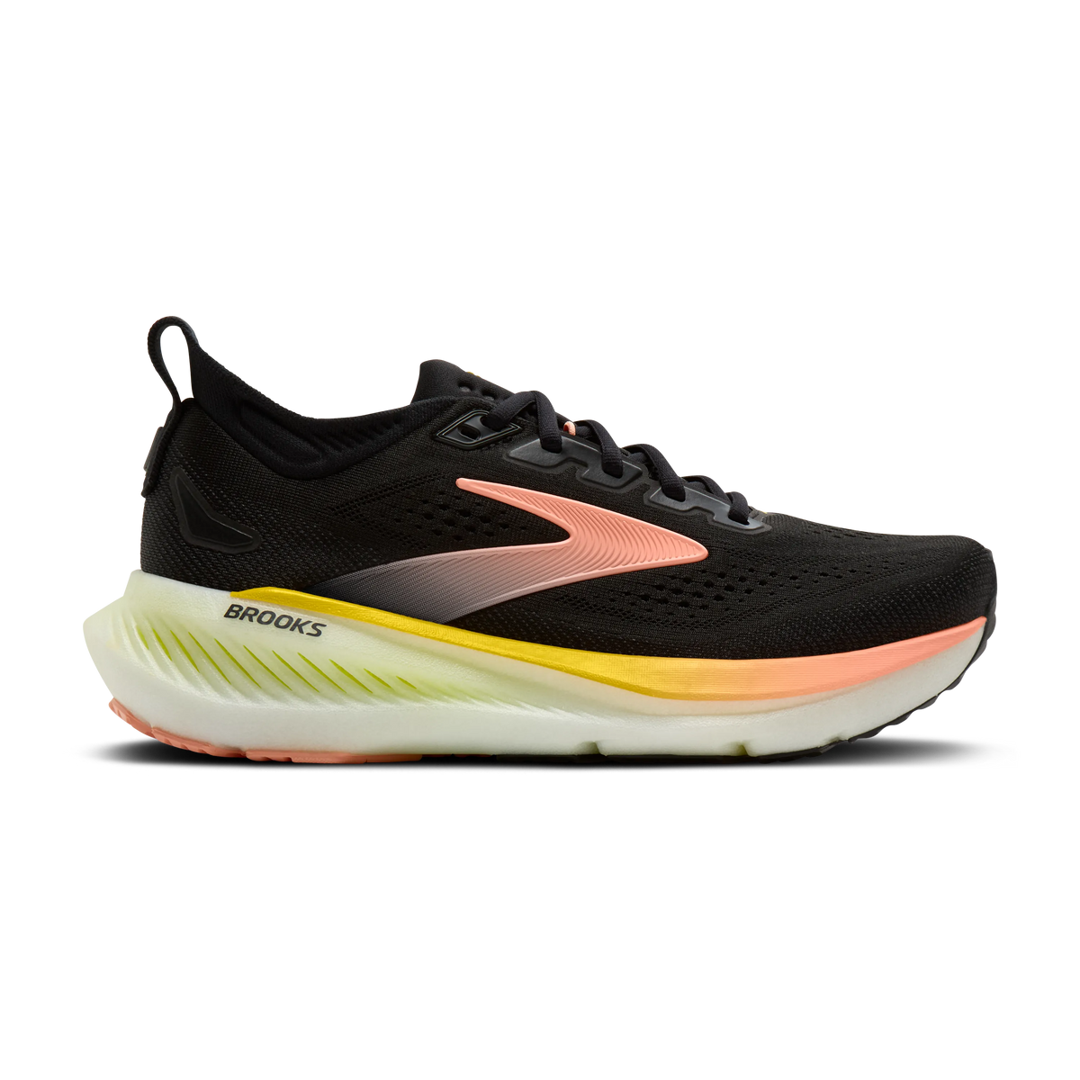 Brooks Glycerin 23 women's running shoe in Black/Peach/Nightlife, lateral view (image 2).