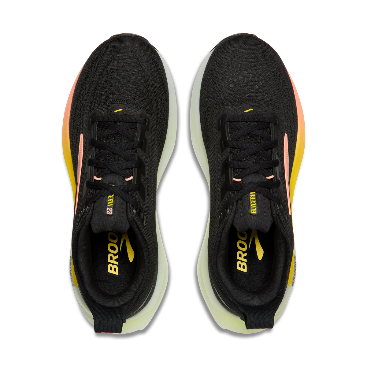 Brooks Glycerin 23 women's running shoe in Black/Peach/Nightlife, top view (image 4).