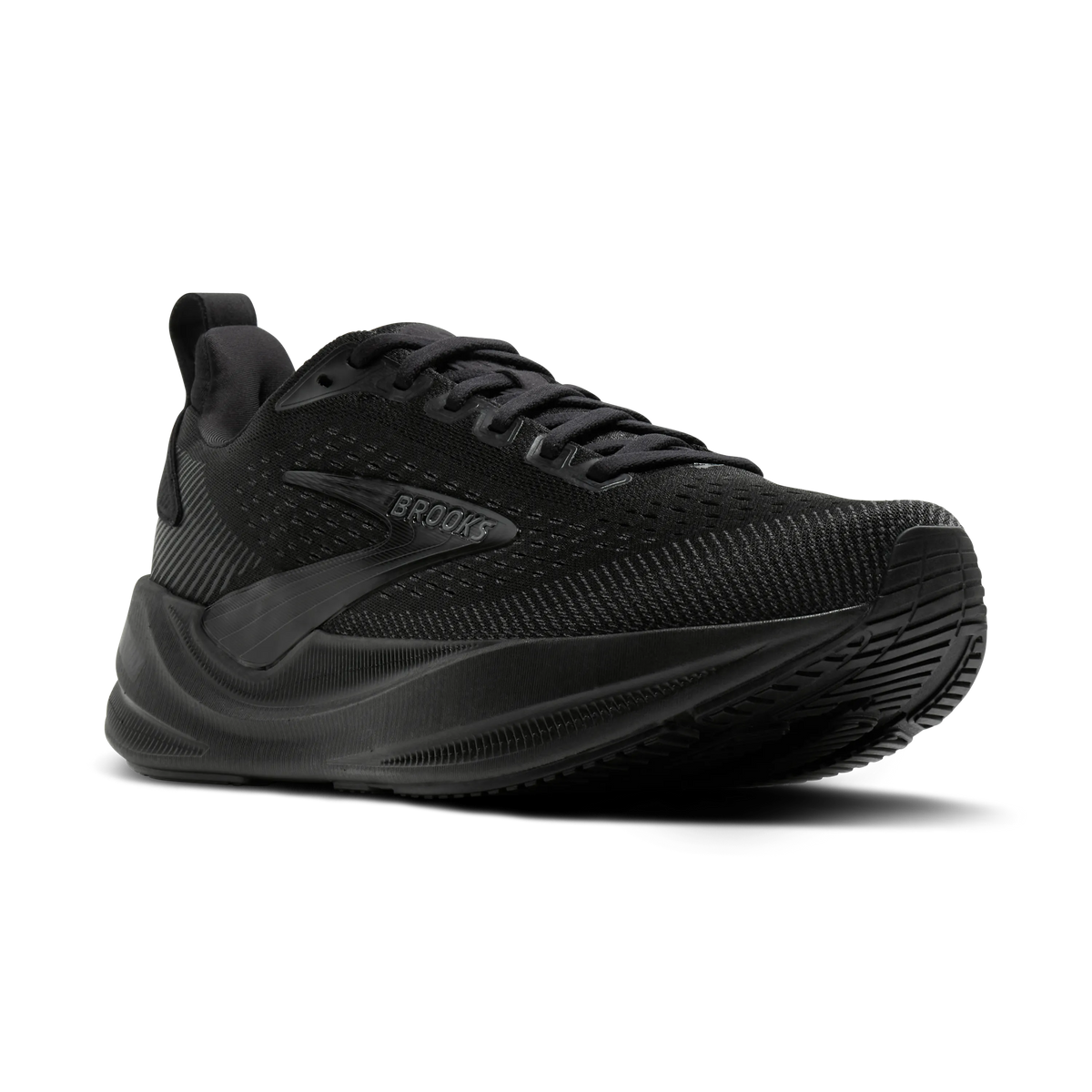 Women's Brooks Ghost Max 4 in Black/Black/Ebony, side view.