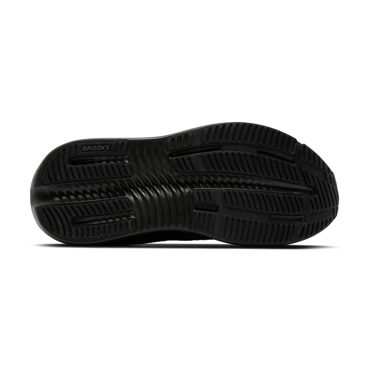 Women's Brooks Ghost Max 4 in Black/Black/Ebony, outsole view.
