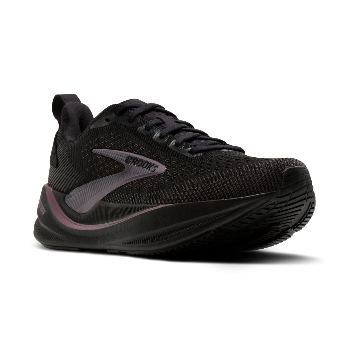 Women's Brooks Ghost Max 4. Black upper. Black midsole. Lateral view.
