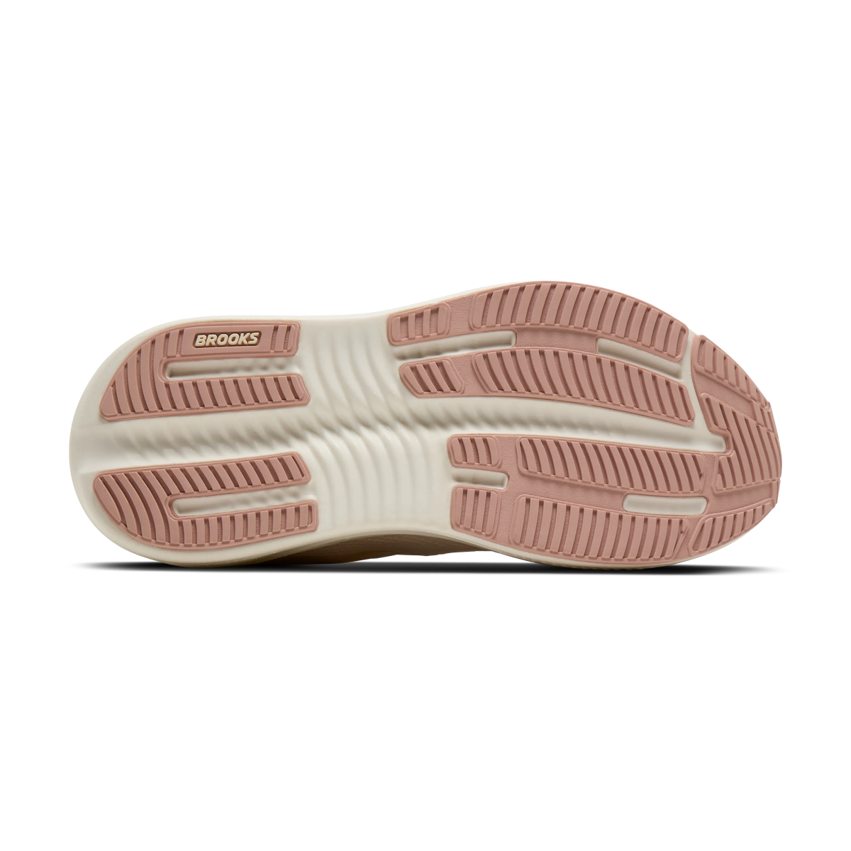 Women's Brooks Ghost Max 4 in Arctic Wolf/Rose/Coconut, outsole view.