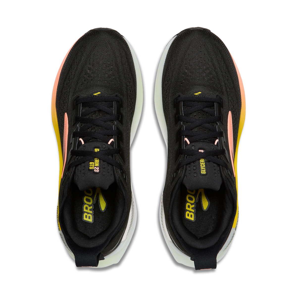 Brooks Glycerin GTS 23 women's stability running shoe in Black/Peach/Nightlife, top view (image 4).