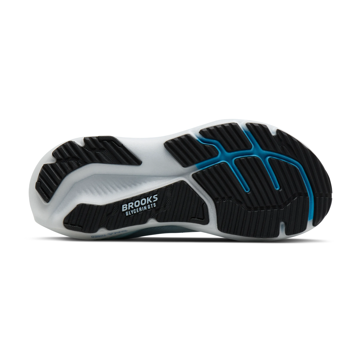 Brooks Glycerin GTS 23 women's stability running shoe in Nantucket Breeze/Rain/Clear, bottom view (image 5).