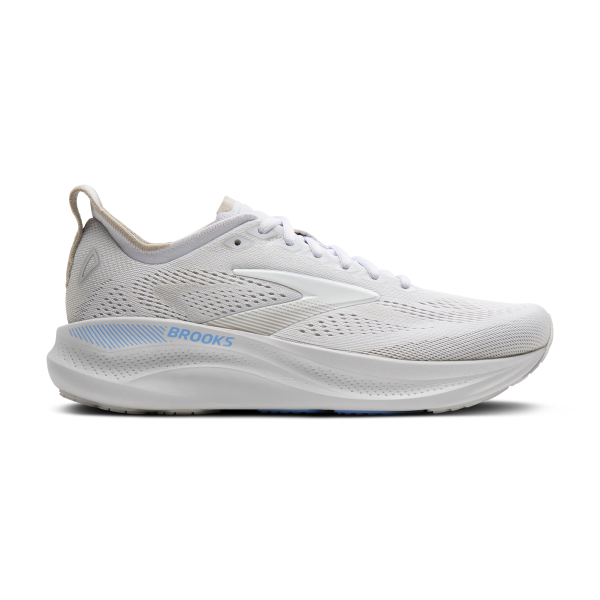 Women's Brooks Adrenaline GTS 26. White upper. White midsole. Lateral view.