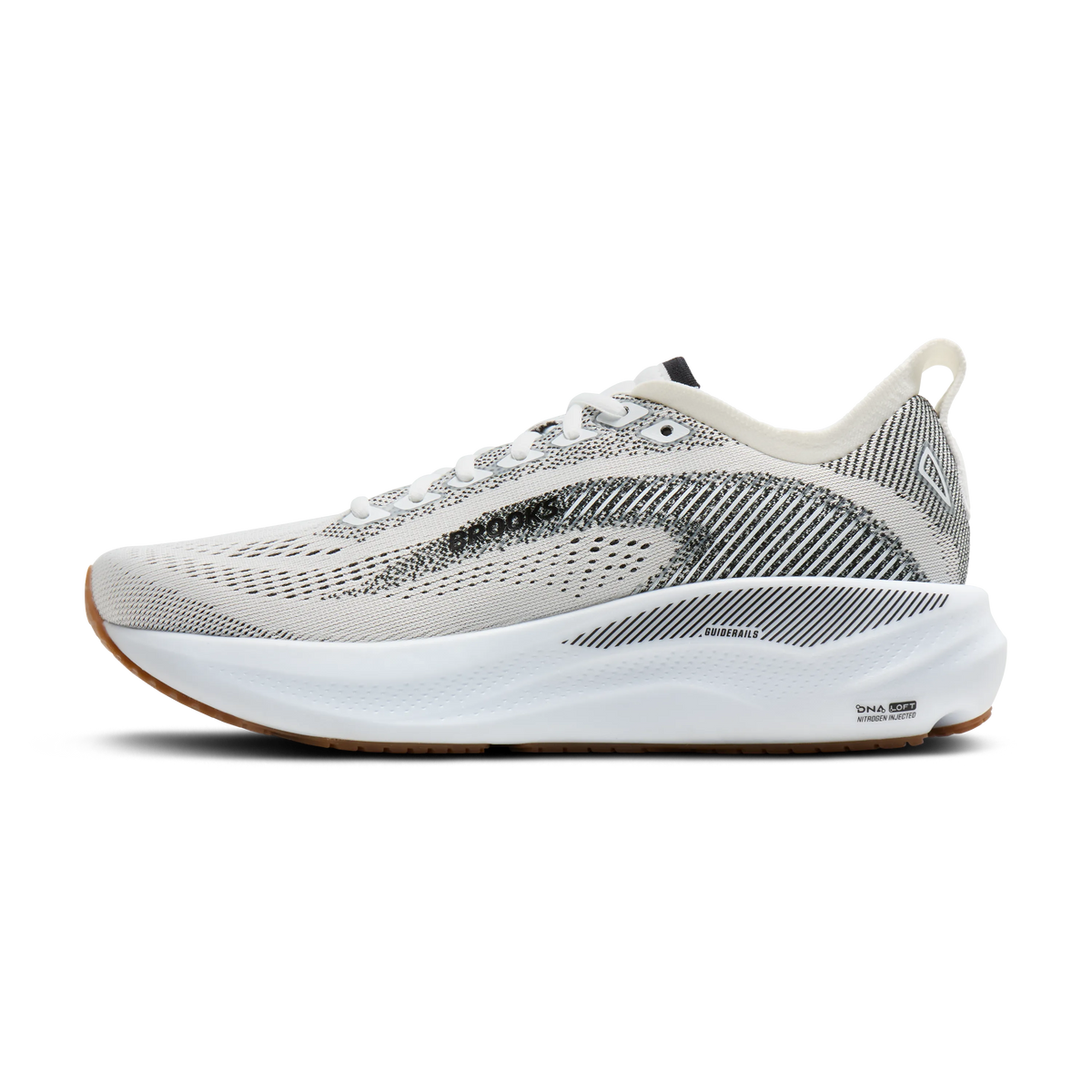 Women's Brooks Adrenaline GTS 26. White upper. White midsole. Medial view.