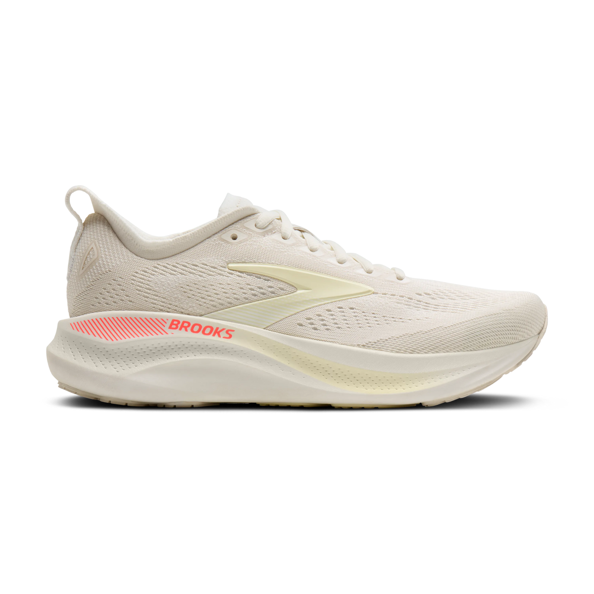Women's Brooks Adrenaline GTS 26. Off White upper. White midsole. Lateral view.