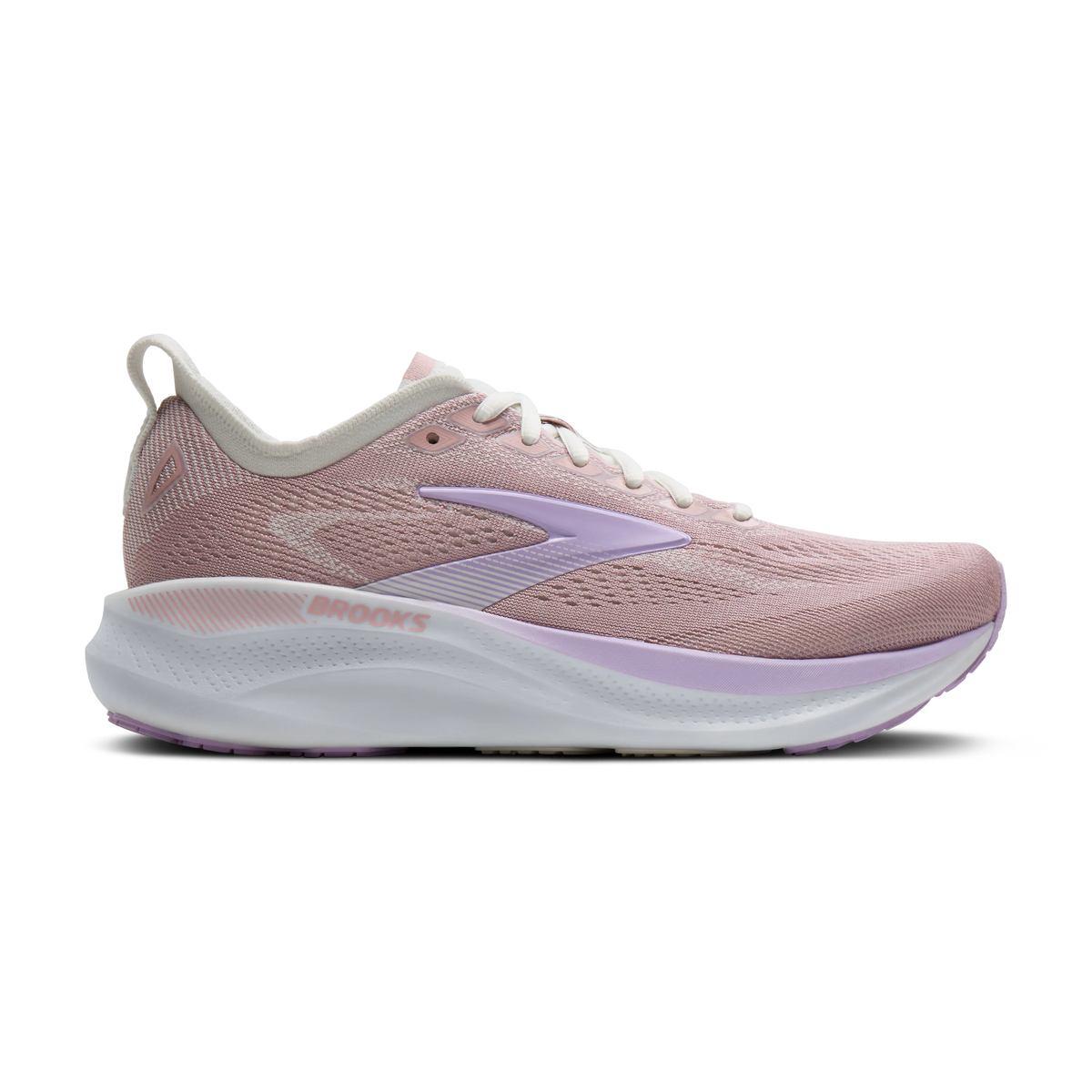 Women's Brooks Adrenaline GTS 26. Light Pink upper. White midsole. Lateral view.