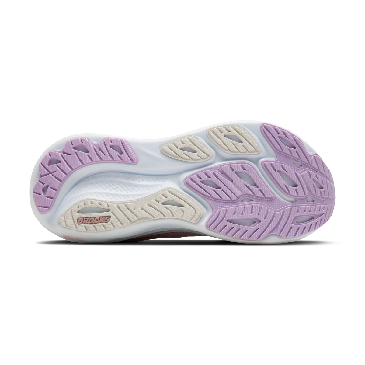 Women's Brooks Adrenaline GTS 26. Light Pink upper. White midsole. Bottom view.