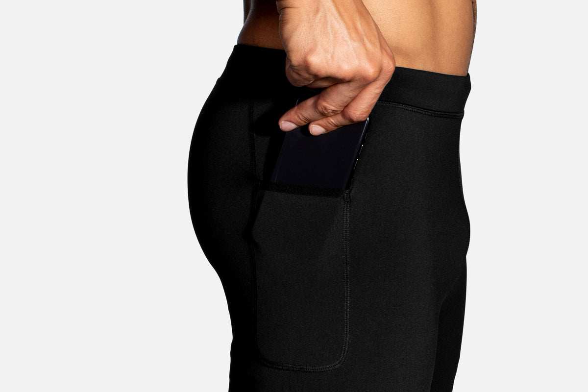 Men's Brooks Source 9" Tights. Black. Lateral view.