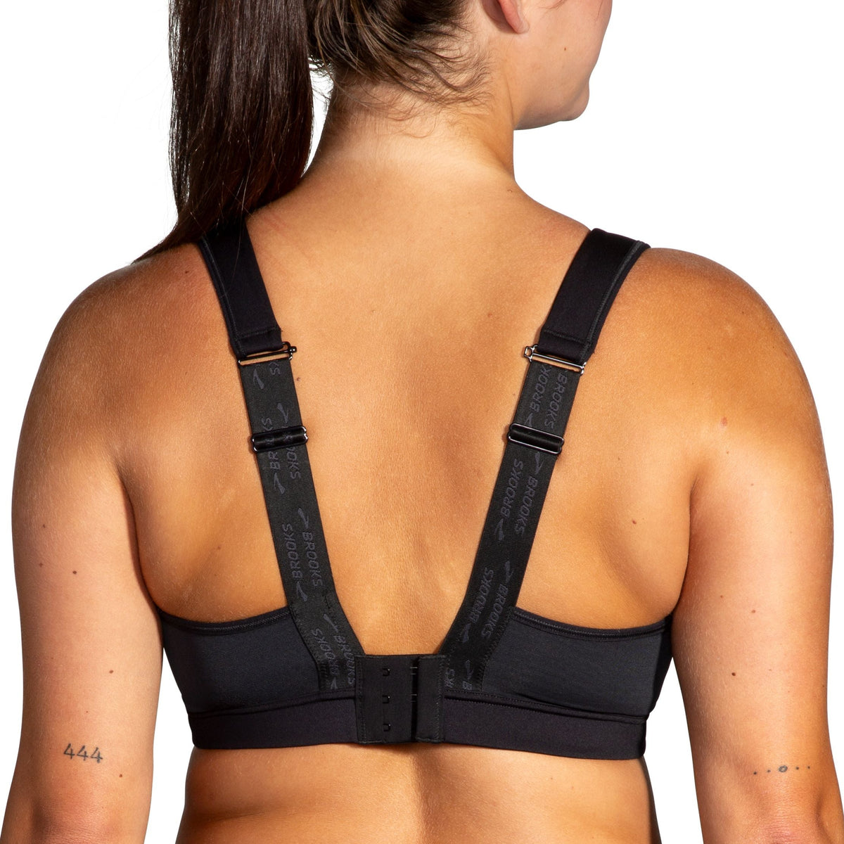Women's Brooks Convertible 2.0 Sports Bra in Black, back view.