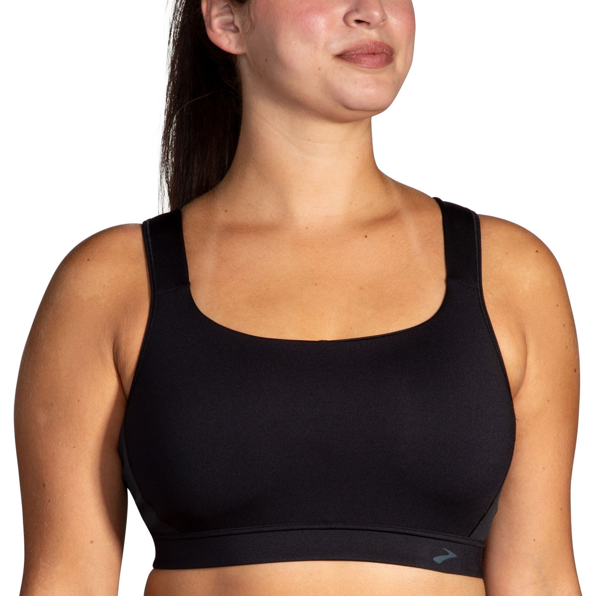 Women's Brooks Convertible 2.0 Sports Bra in Black, front view.