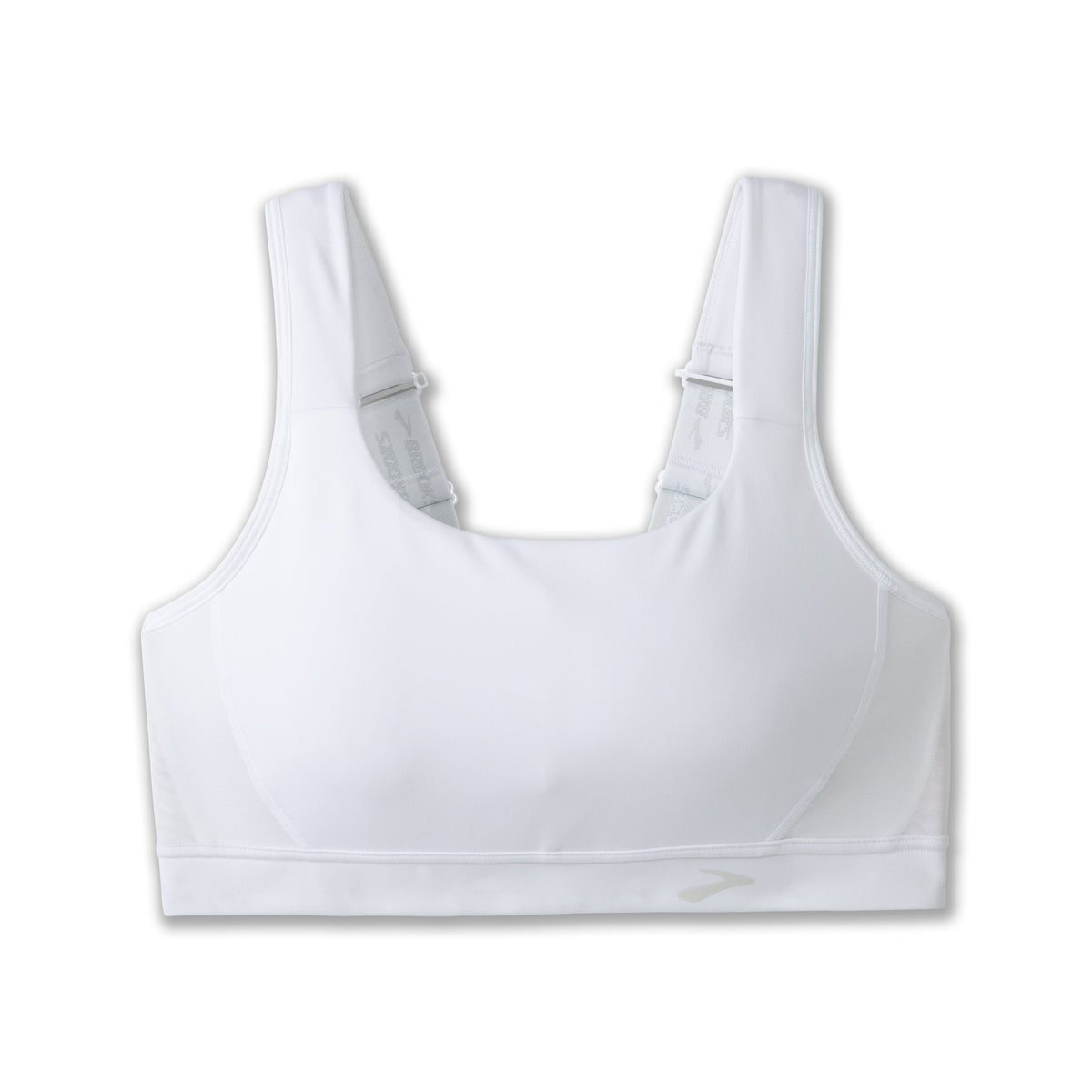 Women's Brooks Convertible 2.0 Sports Bra in White, lifestyle view.