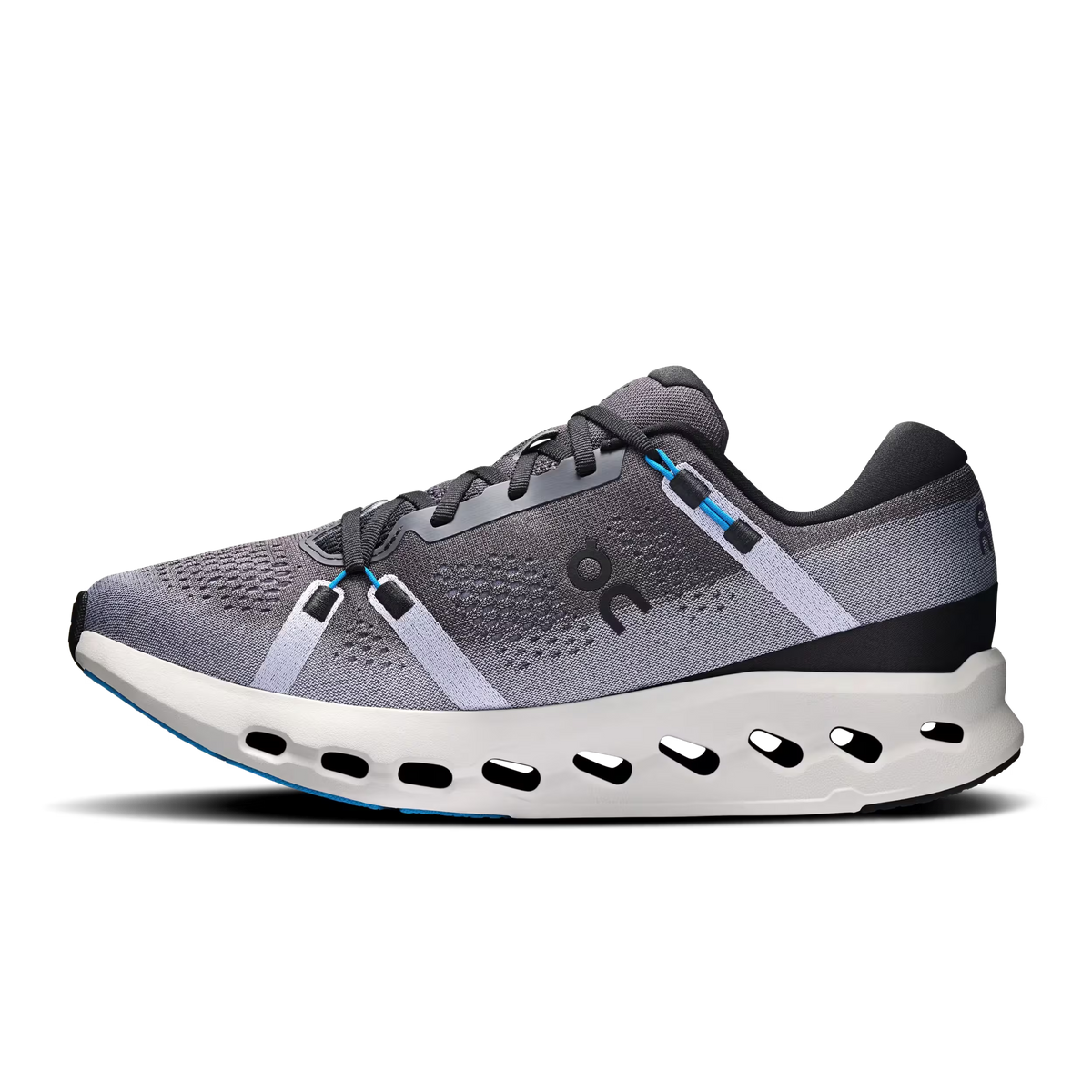 Men's On Cloudsurfer 2. Grey upper. White midsole. Medial view.