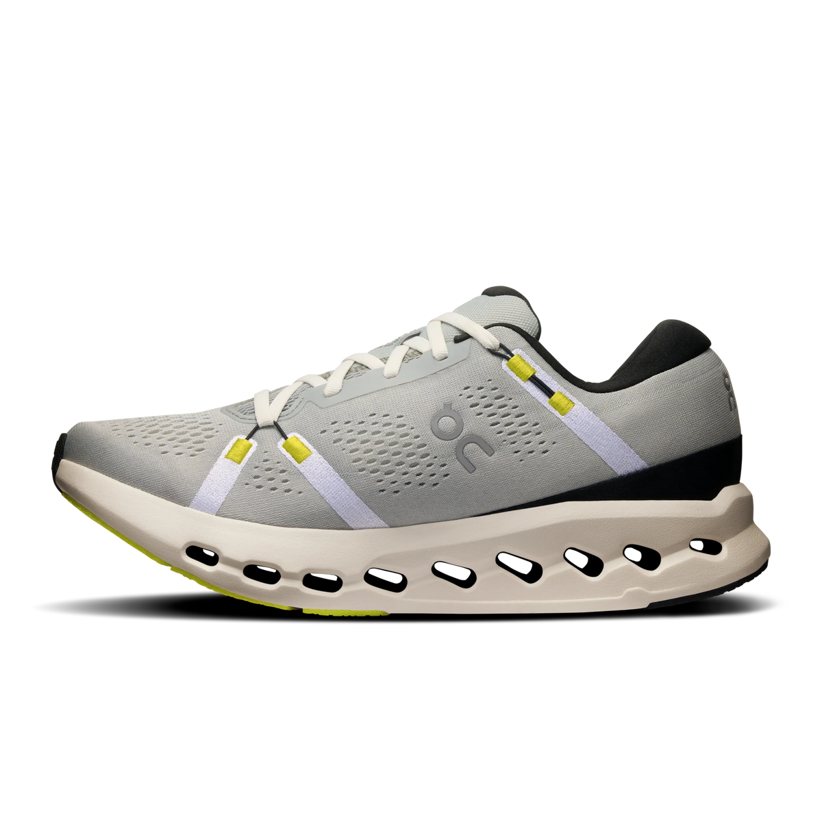Men's On Cloudsurfer 2. Light Grey upper. White midsole. Medial view.