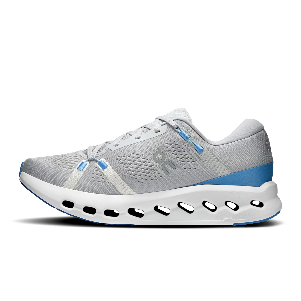 Men's On Cloudsurfer 2. Light Grey upper. White midsole. Medial view.