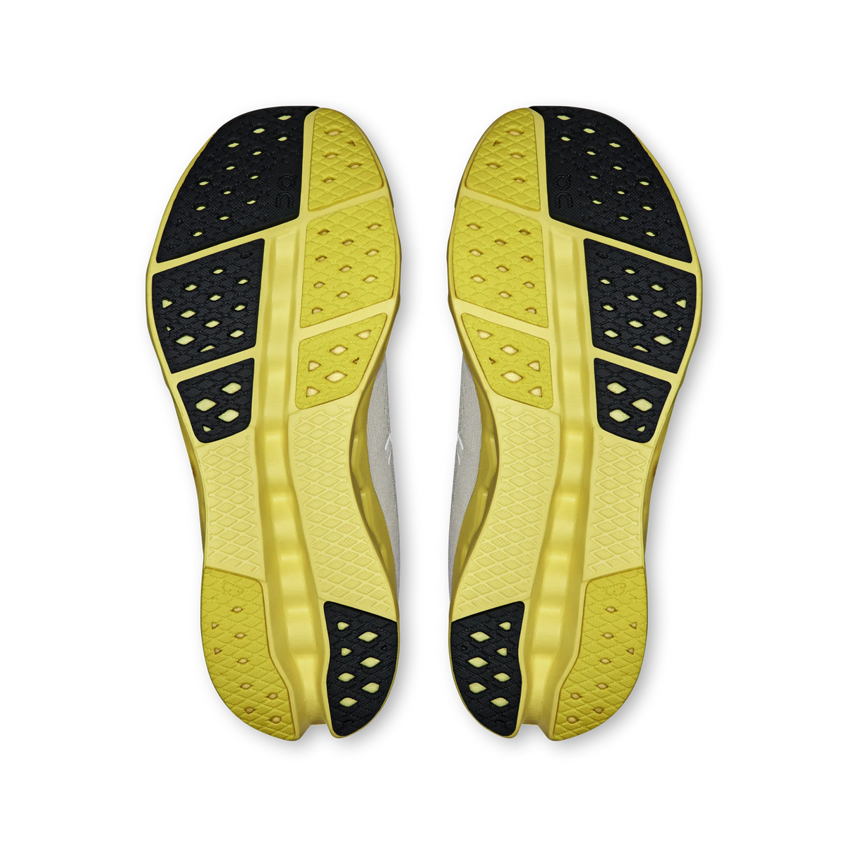 Women's On Cloudsurfer 2. Grey upper. Yellow midsole. Bottom view.