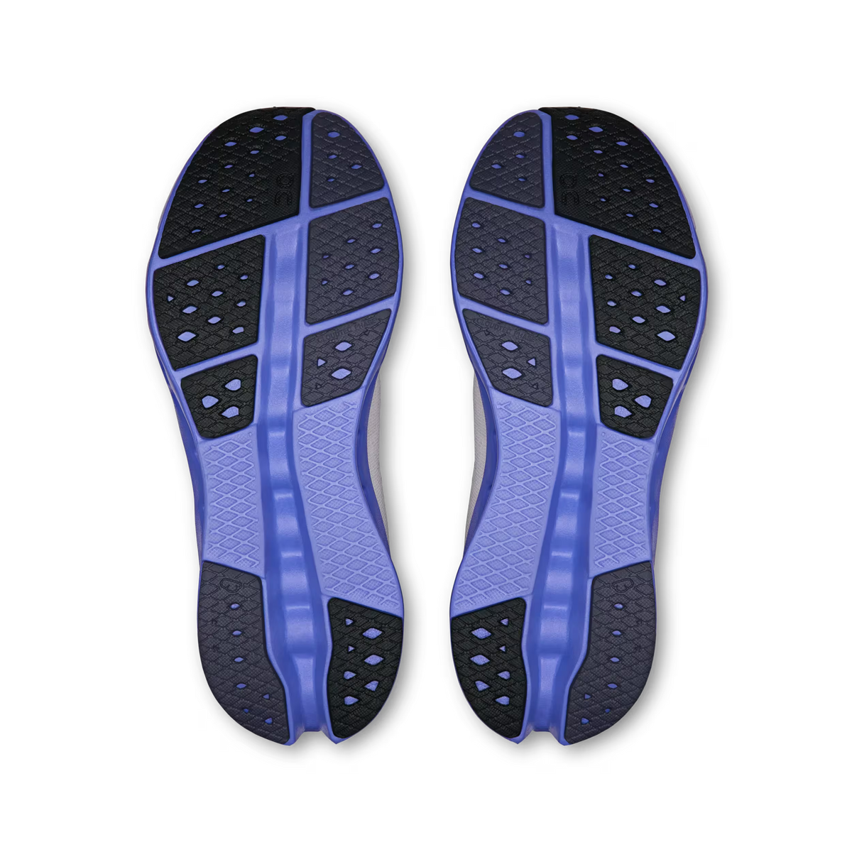 Women's On Cloudsurfer 2. White upper. Blue midsole. Bottom view.