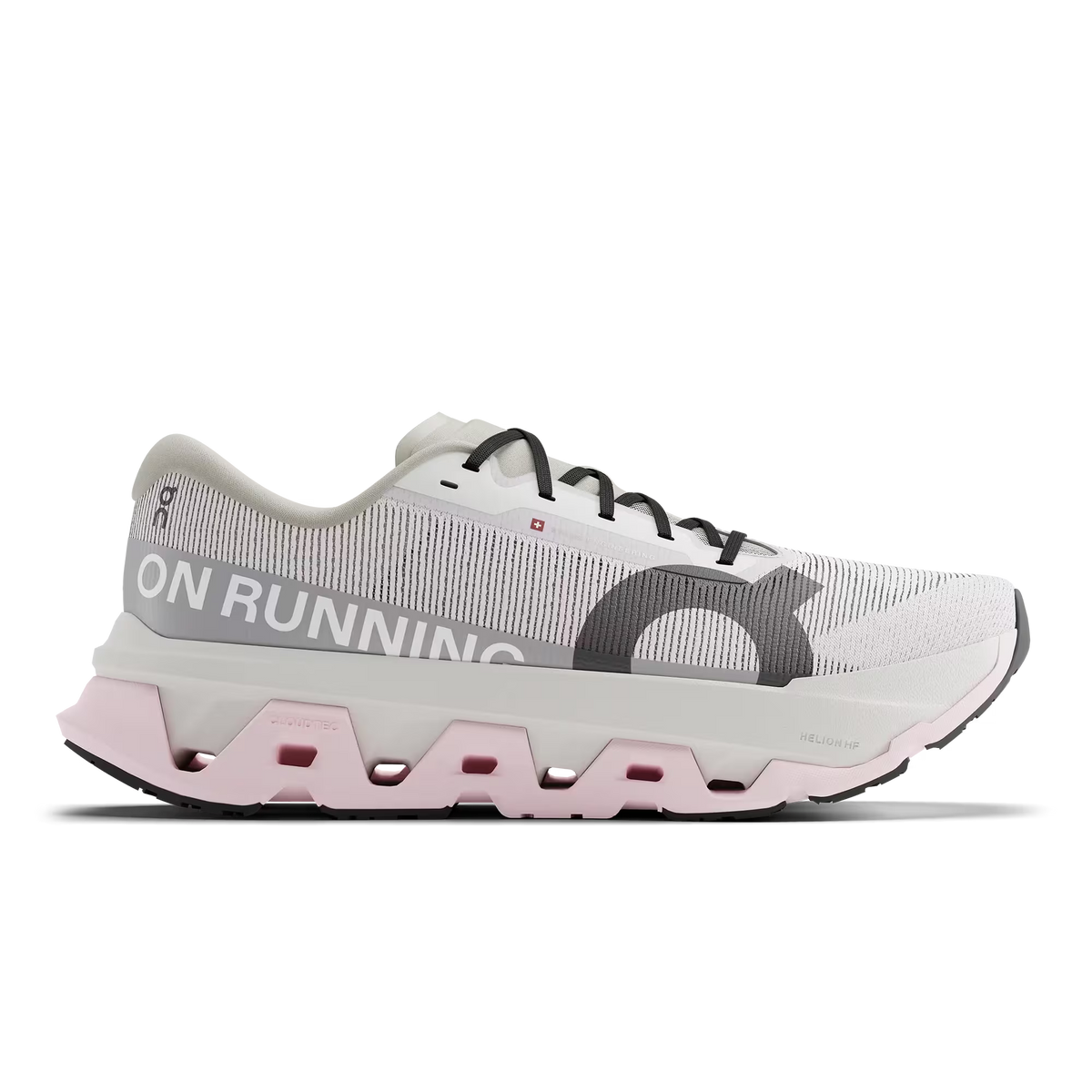 Women's On Running. Cloudmonster 3 Hyper. White upper. White midsole. Lateral view.
