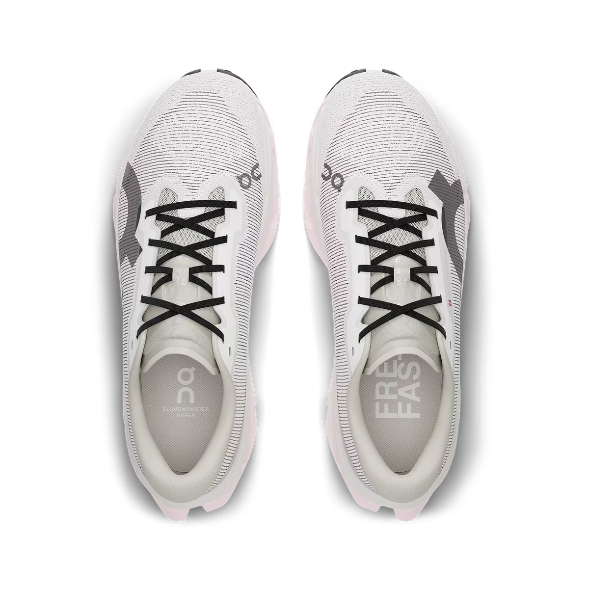 Women's On Running. Cloudmonster 3 Hyper. White upper. White midsole. Top view.