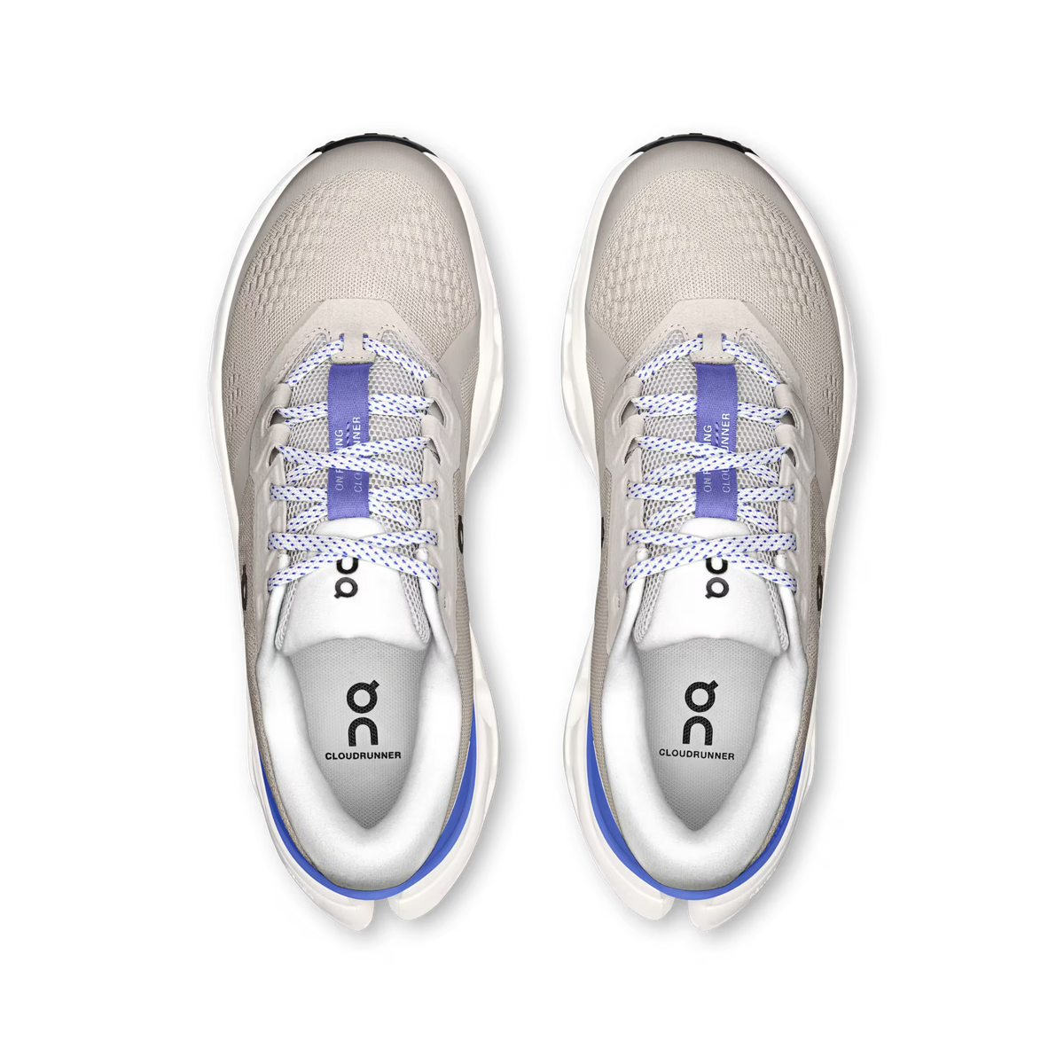 Women's On Running Cloudrunner 3. Light Grey upper. White midsole. Top view.
