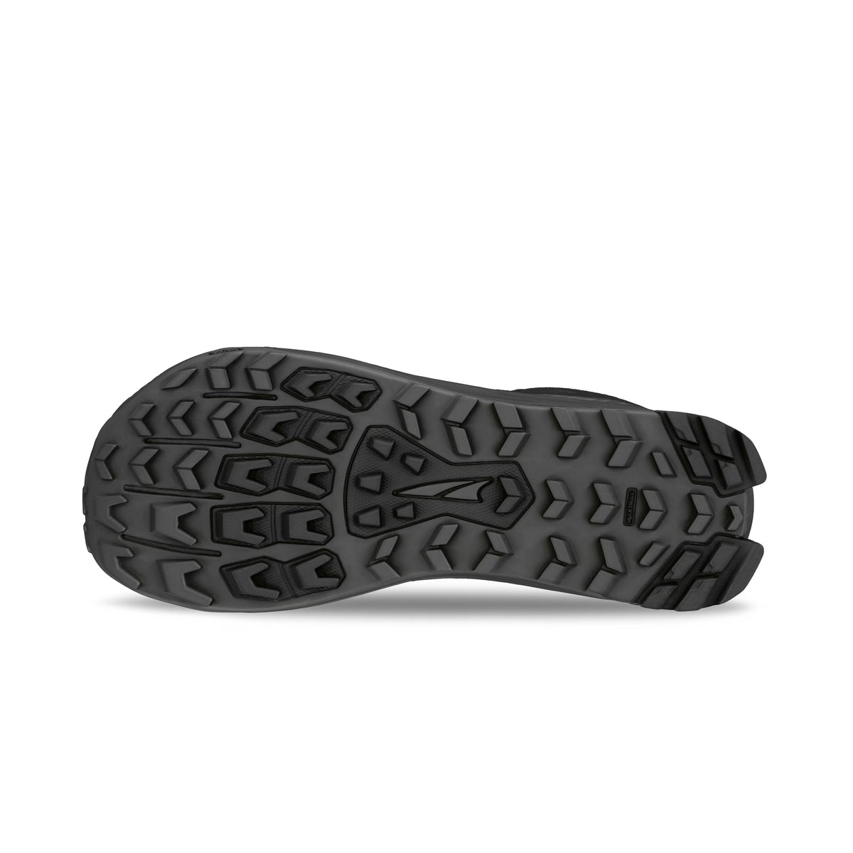 Women's Altra Lone Peak 9 in Black, outsole view.