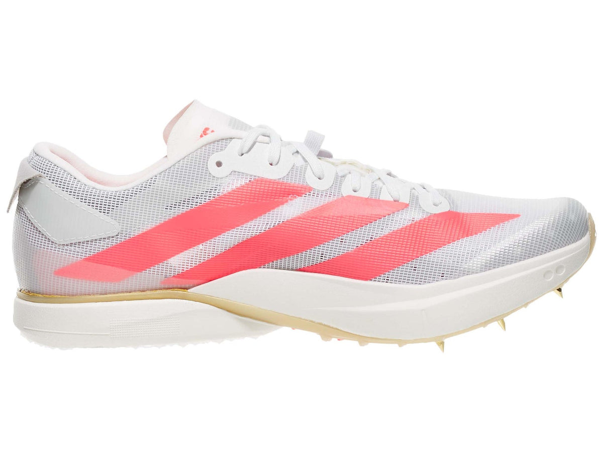 Adidas Adizero Avanti XC unisex shoes in Ftwr White/Solar Turbo/Gold Met — opposite side profile.