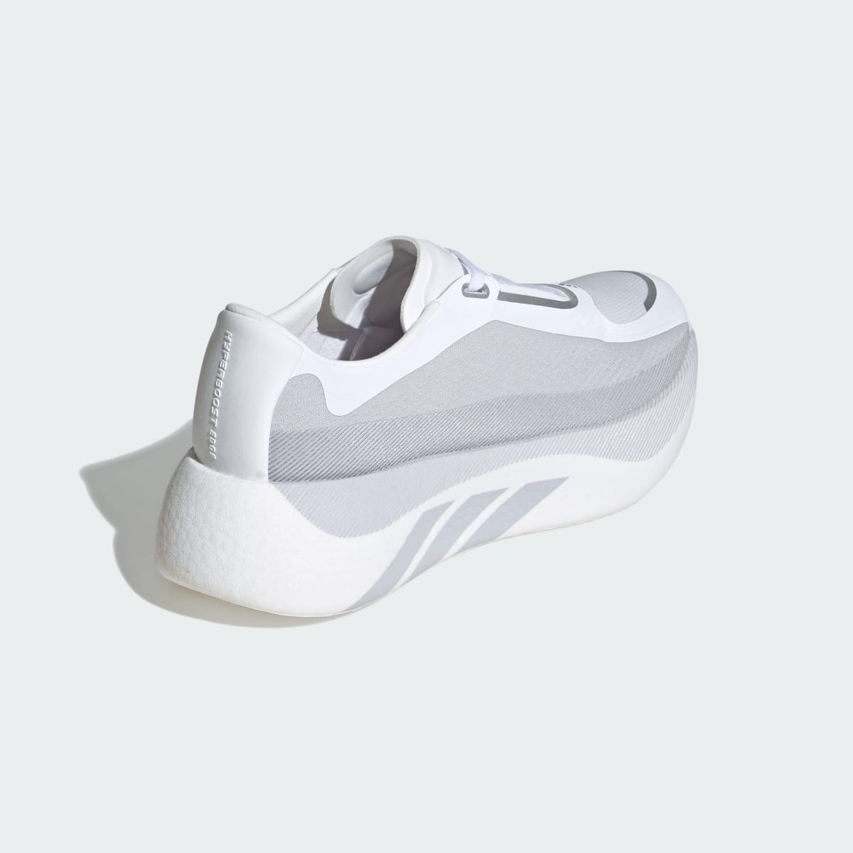 Adidas Hyperboost Edge women's running shoe in Cloud White/Light Solid Grey/Silver Metallic - rear three-quarter view