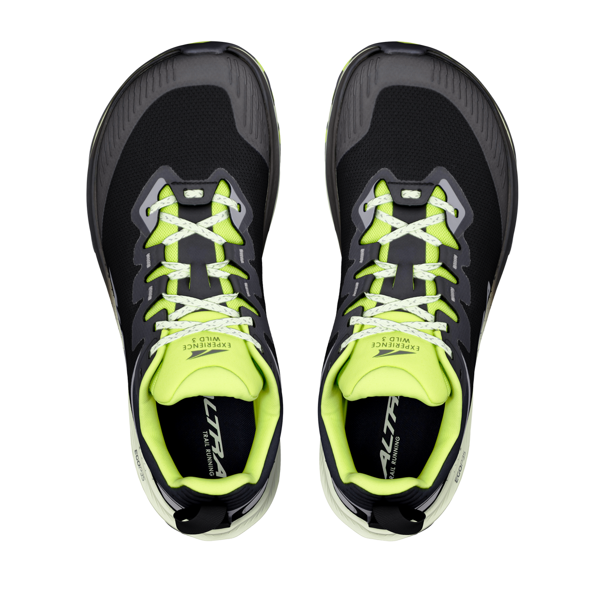 Altra Experience Wild 3 men's shoes in Black/Night Owl/Acid Lime — top view of the pair.
